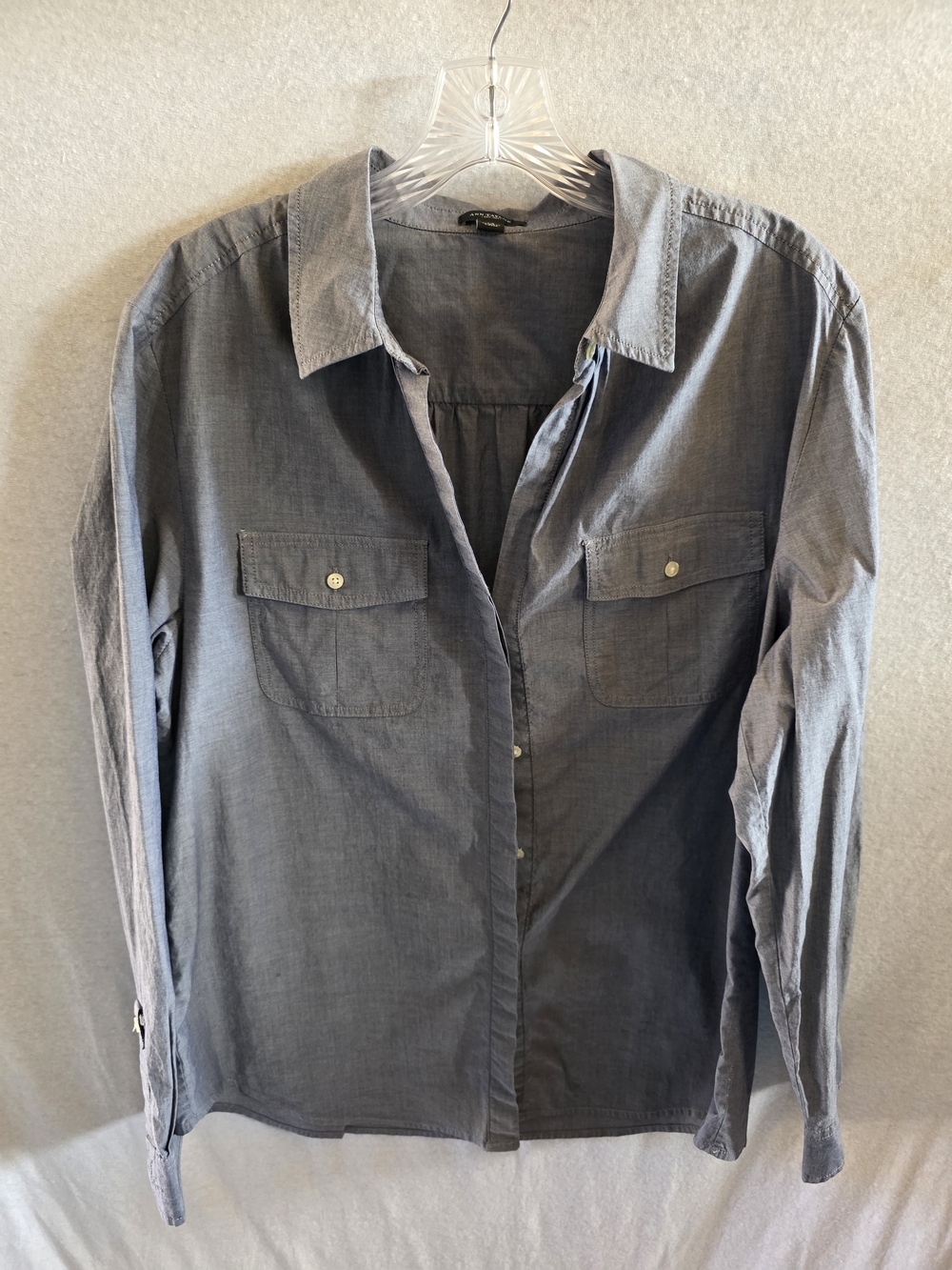 Ann Taylor Women's Slate Blue Button-Down Shirt